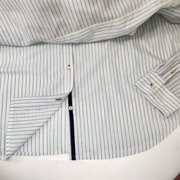 Chaps Womens Button Up Shirt Striped Poplin 3X Blue Embroidery Western Boho - Picture 6 of 10